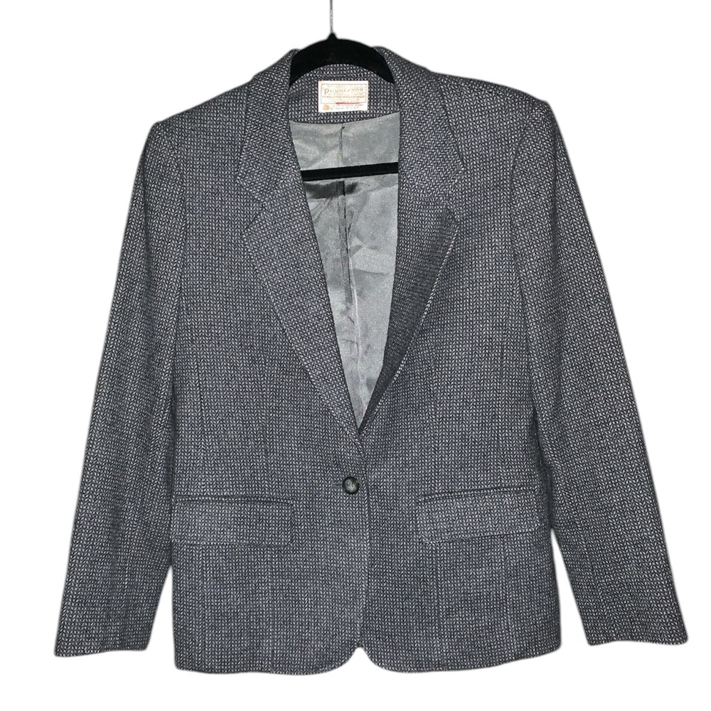 Vintage Pendleton 100% Pure Virgin Wool‎ Tweed Grey Blazer Size 8